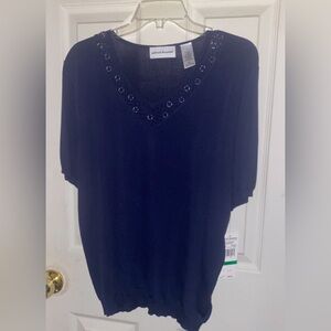 New with tag - Alfred Dunner Women's Dark Blue V-Neck Blouse